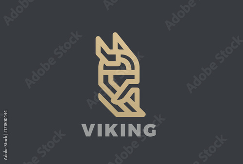 Viking Odin Head Helmet Beard Logo vector Linear vintage icon