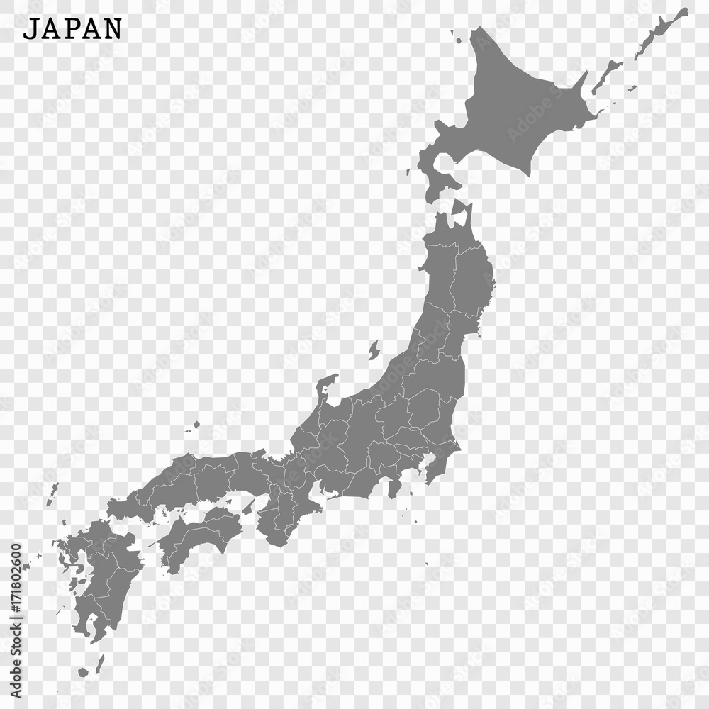 High quality map of Japan with borders of the regions or counties Stock