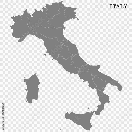  High quality map of Italy with borders of the regions or counties