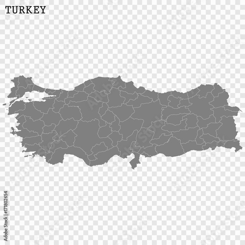  High quality map of Turkey with borders of the regions or counties