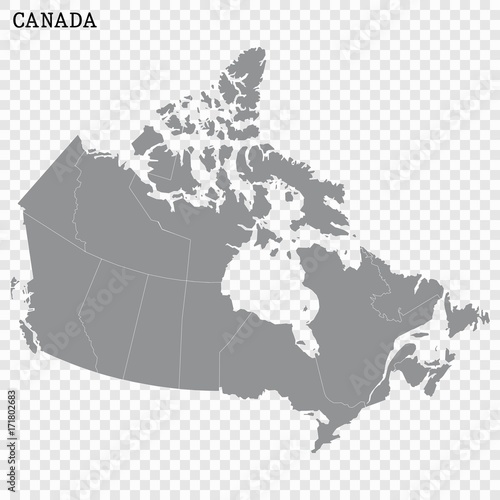  High quality map of Canada with borders of the regions or counties