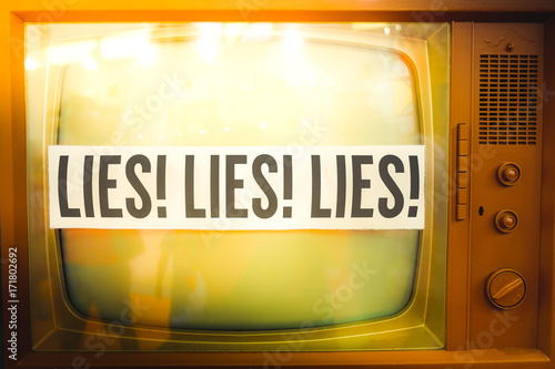 lies of mainstream media propaganda disinformation old tv label vintage photo