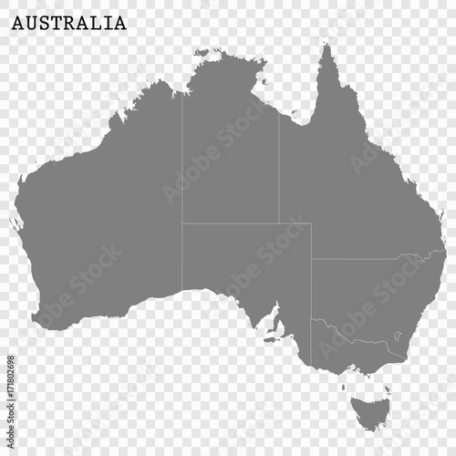  High quality map of Australia with borders of the regions or counties