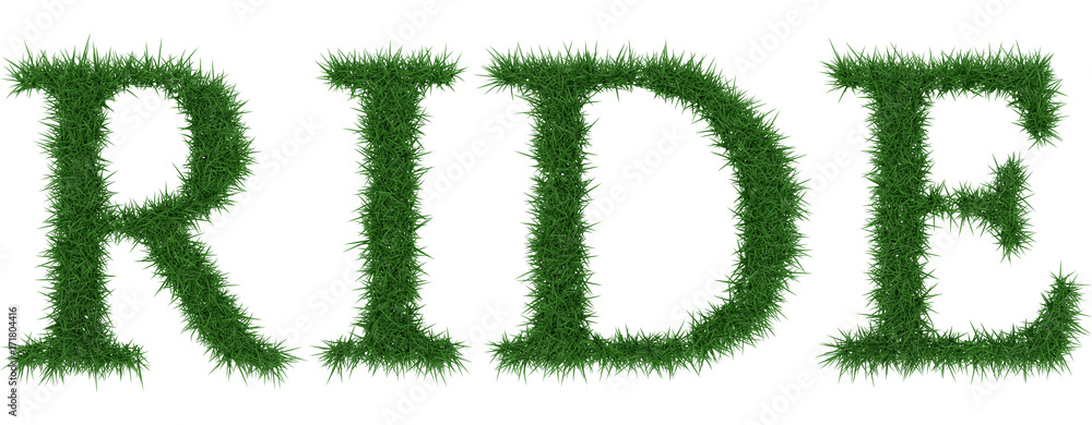 Ride - 3D rendering fresh Grass letters isolated on whhite background. Ride - 3D rendering fresh Grass letters isolated on whhite background.