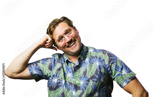 funny retro man with mustache and glasses leaning hand on head