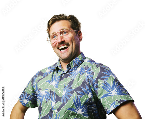funny retro man with mustache and glasses wide smile