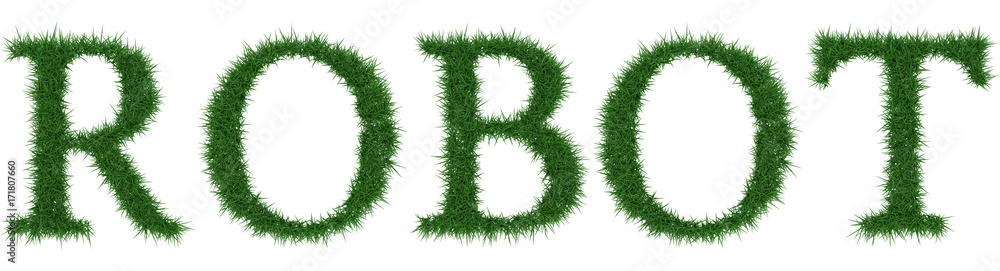 Robot - 3D rendering fresh Grass letters isolated on whhite background. Robot - 3D rendering fresh Grass letters isolated on whhite background.