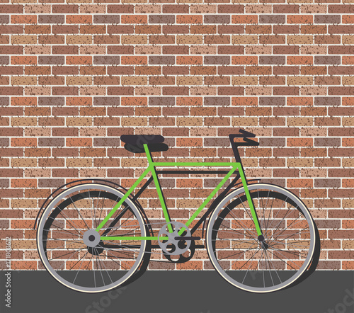 Bike in front of brick wall, vector