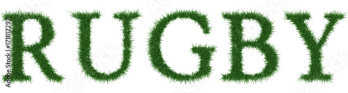 Rugby - 3D rendering fresh Grass letters isolated on whhite background.
