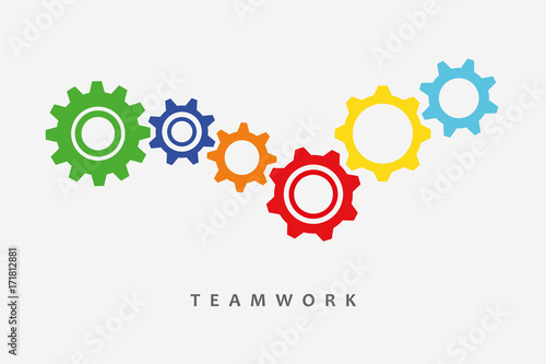 bunte zahnräder teamwork