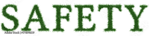Safety - 3D rendering fresh Grass letters isolated on whhite background.