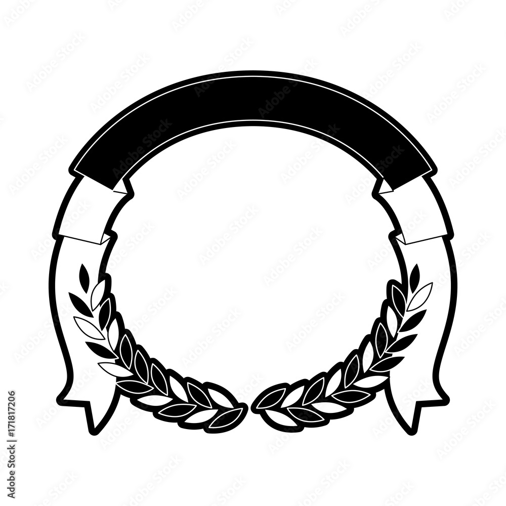 olive branches with ribbon on top in monochrome silhouette vector illustration olive branches with ribbon on top in monochrome silhouette vector illustration