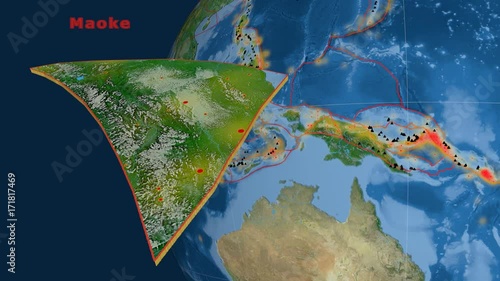 Maoke tectonics featured. Satellite imagery photo