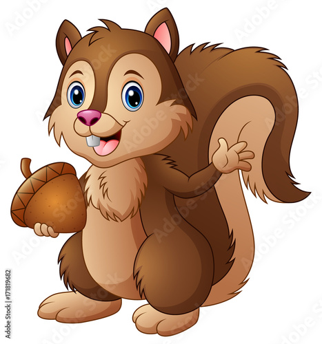 Cartoon squirrel holding an acorn