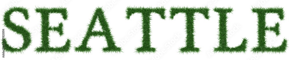 Seattle - 3D rendering fresh Grass letters isolated on whhite background. Seattle - 3D rendering fresh Grass letters isolated on whhite background.