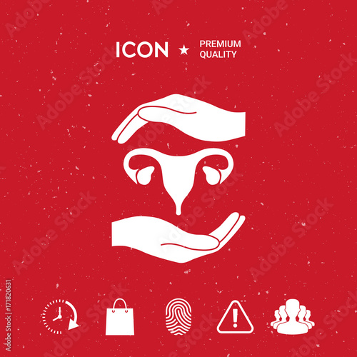 Hands holding Female uterus - protection symbol