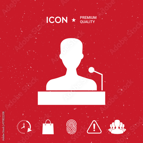 Speaker, orator speaking from tribune icon