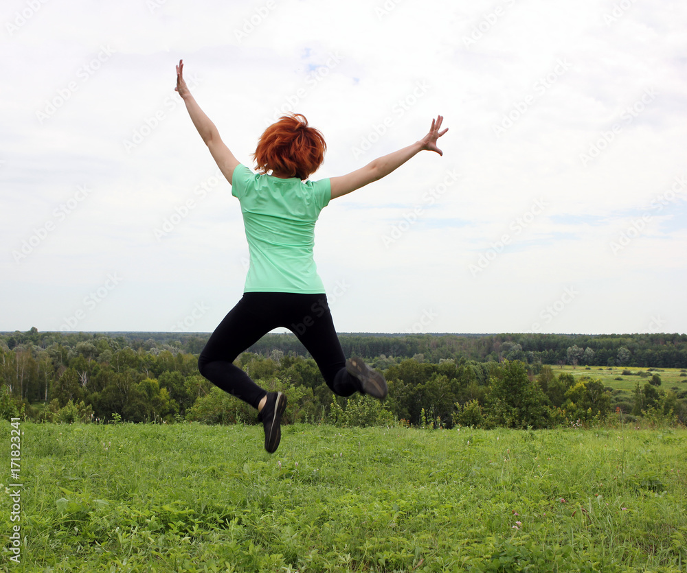 Joy meeting with nature, jump girl happiness sports and rest future and success people healthy way of life feeling and emotions Joy meeting with nature, jump girl happiness sports and rest future and success people healthy way of life feeling and emotions