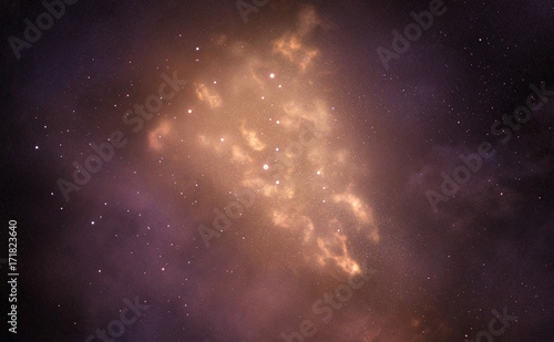 Fototapeta Naklejka Na Ścianę i Meble -  Galaxy with Golden Bright Shining Nebula. Starry Sky. Universe Filled With Stars.