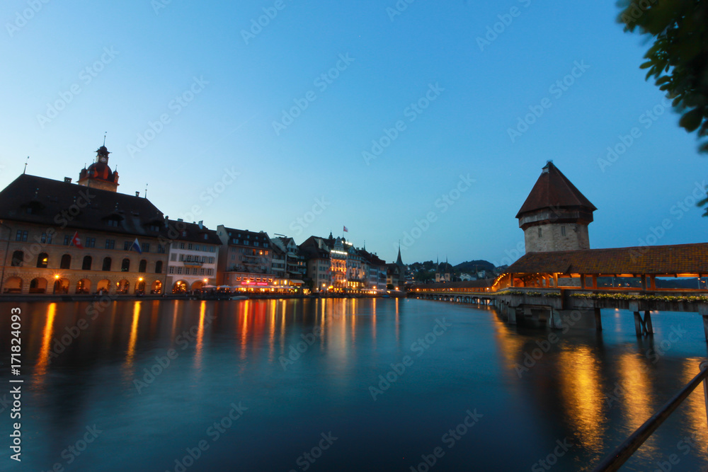 Historic city center of Lucerne. Swiss landmark - May 28, 2017 : Night Lucerne During the high season of Switzerland, so many tourists travel a lot. To find the beauty.