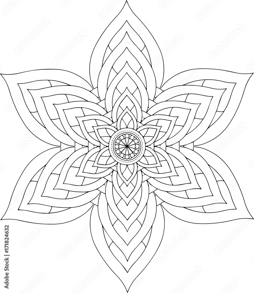 black and white online art. Geometric Round Floral Ornament black and white online art. Geometric Round Floral Ornament