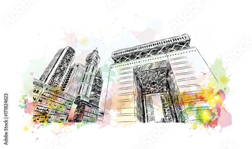 Watercolor sketch of Building view, Dubai, UAE in vector illustration.