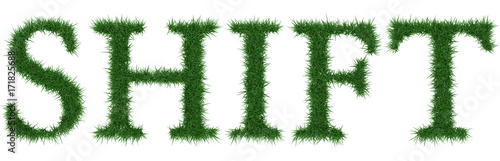 Shift - 3D rendering fresh Grass letters isolated on whhite background.