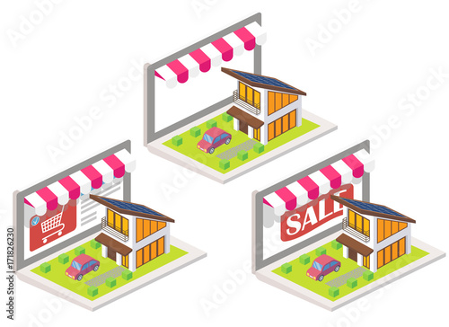 House online 3d isometric vector illustration