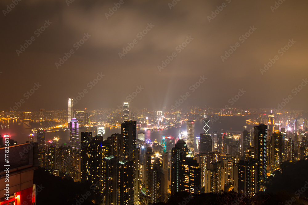 HONG KONG - Feburary 27 th 2016 : Night view from Victoria Peak in Hong Kong