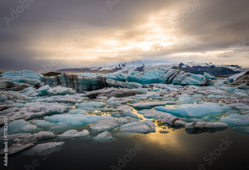 sunset at Jokulsarlon Glacial lagoon, Iceland