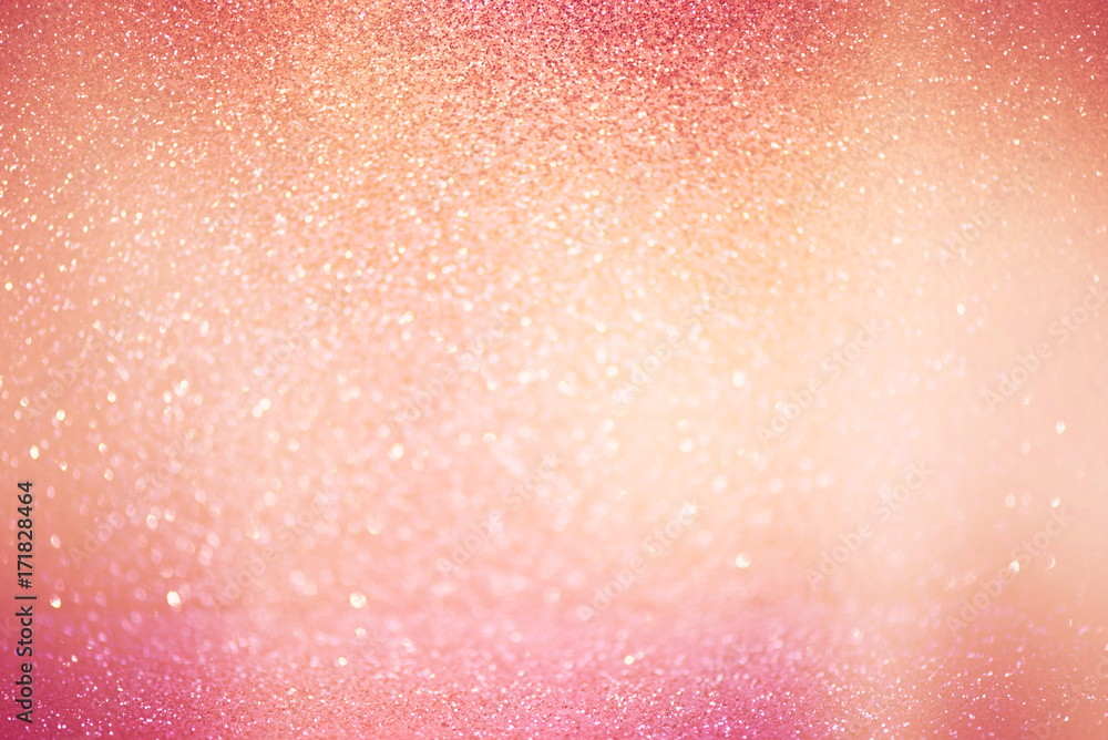 Fototapeta premium abstract defocused lights, sparkling holiday bokeh background with pink golden tones, elegant christmas backdrop