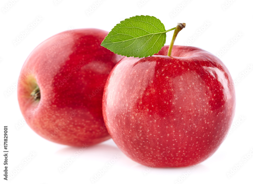 Two apples with leaf