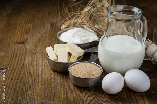 Baking ingredients in measuring cups