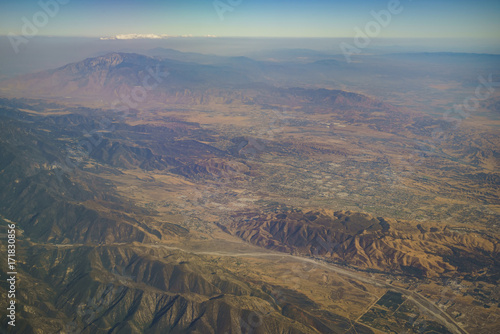 Aerial view of Yucaipa, Cherry Valley, Calimesa, view from window seat in an airplane photo