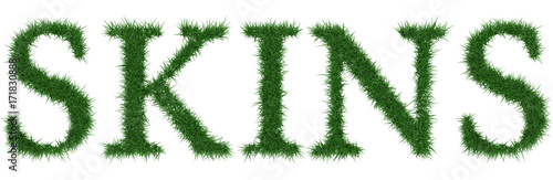Skins - 3D rendering fresh Grass letters isolated on whhite background.