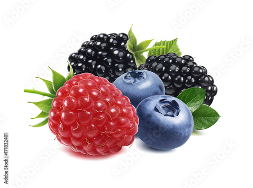 Raspberry, blackberry, blueberry, berries mix isolated