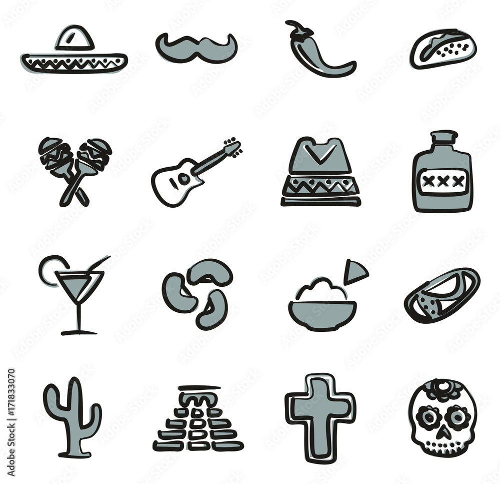 Fototapeta premium Mexican Culture Icons Freehand 2 Color