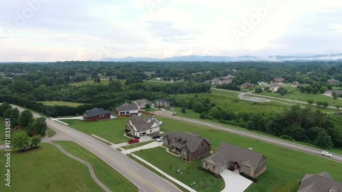 Aerial View Over Silicon Valley Mountain View And Suburban Houses at sunset 4k