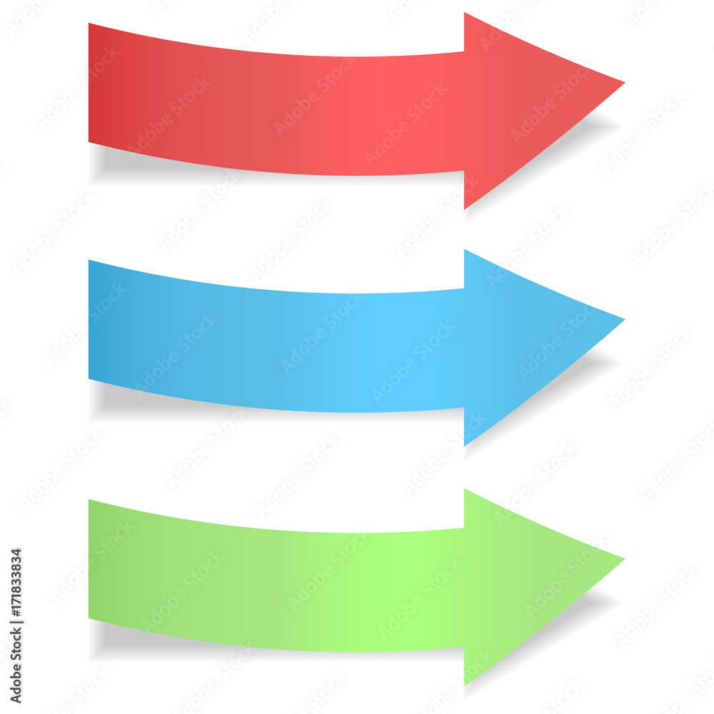Colored arrows. Sticker label with transparent shadow