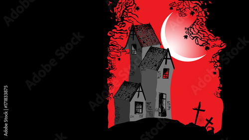 Halloween background with the scary house