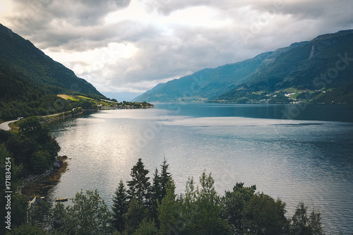 View to fjord and water from drone in Norway © Raimond Klavins