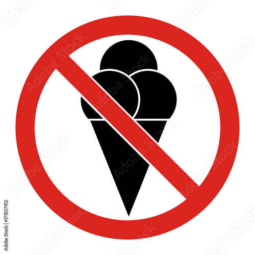 No ice cream, food and eating sign. Vector illustration.