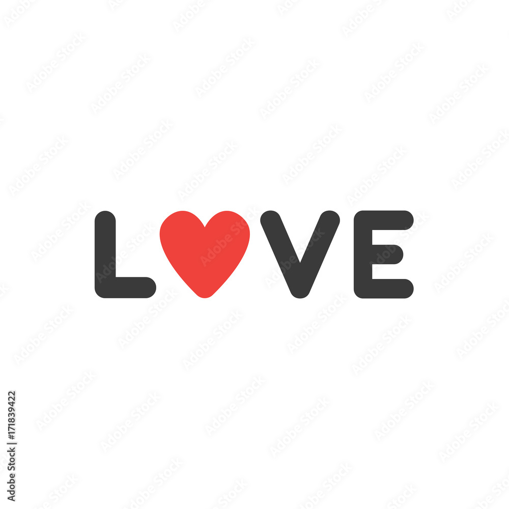 Flat design style vector concept of love text with heart icon on white Flat design style vector concept of love text with heart icon on white