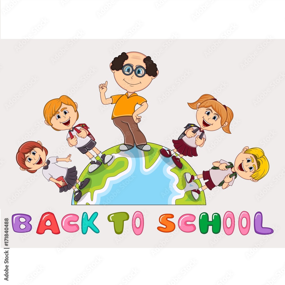 Back to School children, and teacher cartoon Back to School children, and teacher cartoon