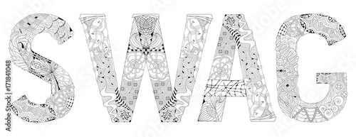Word SWAG with hashtag for coloring. Vector decorative zentangle object