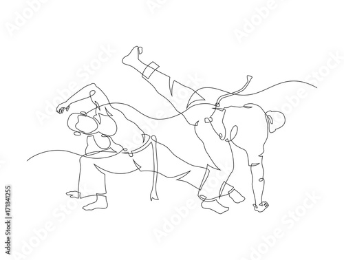 Two capoeira fighters contour Isolated on white. vector illustration