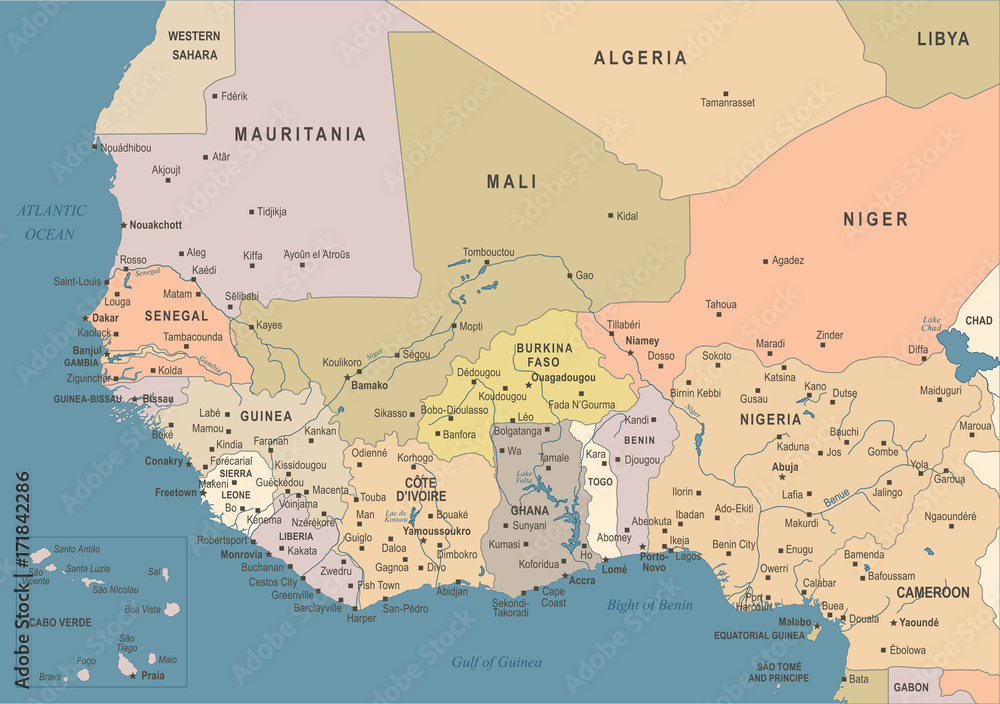 Obraz premium West Africa Map - Vintage Vector Illustration