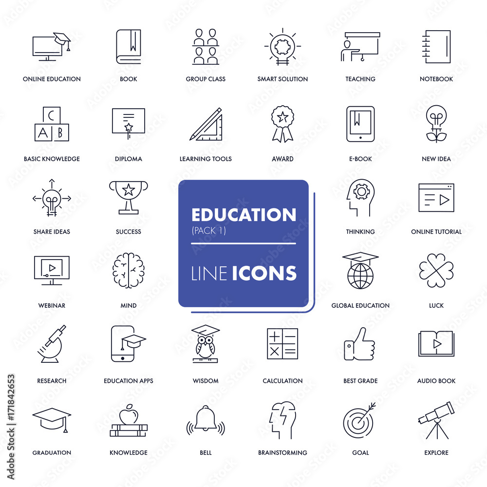 Line icons set. Education