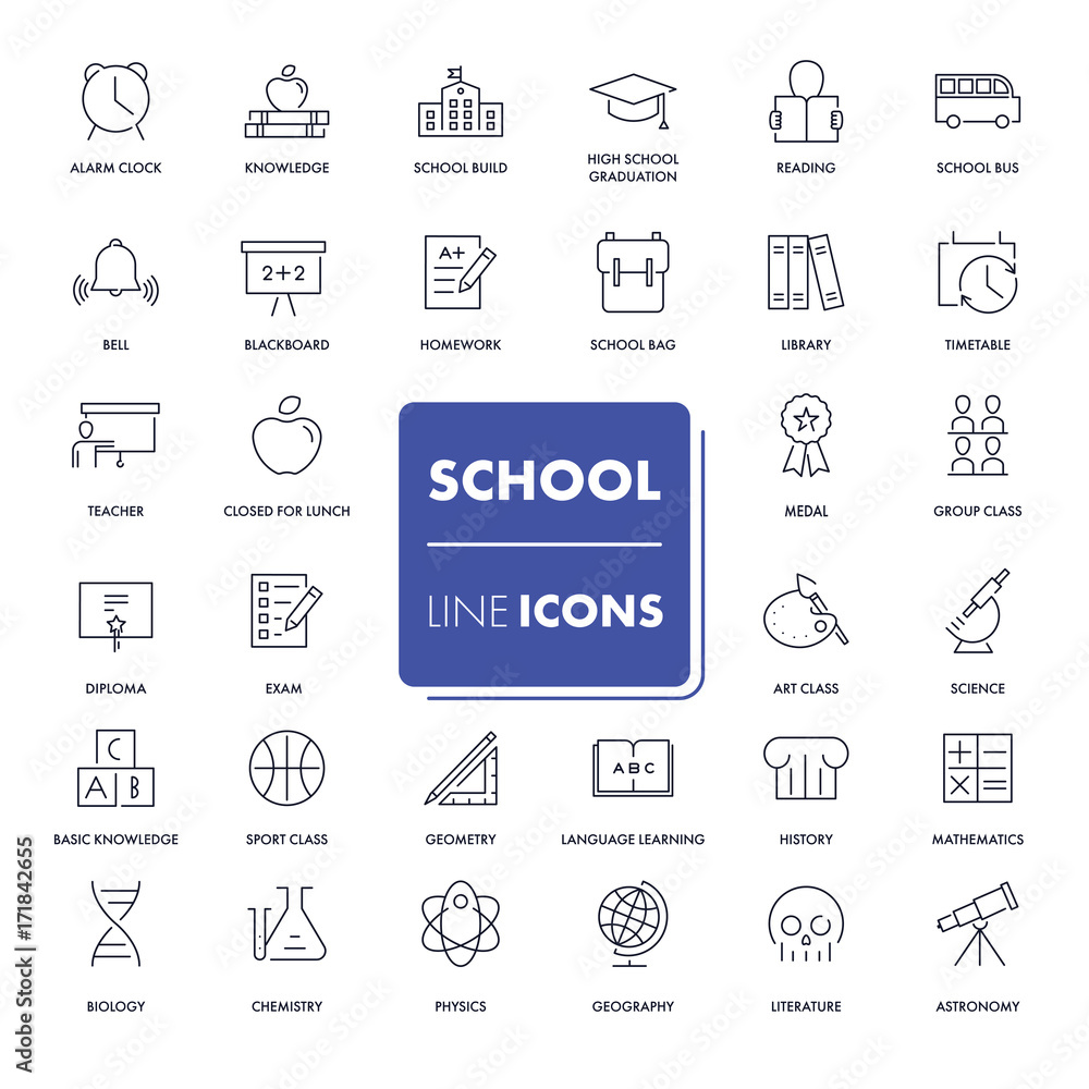 Line icons set. School pack. 