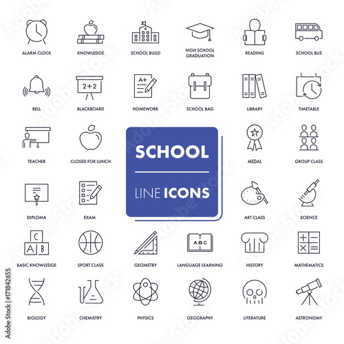 Line icons set. School pack. 